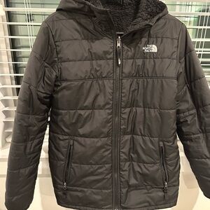 The North Face Boy's Black Sherpa Lined Hooded Full Zip Winter Jacket Size L